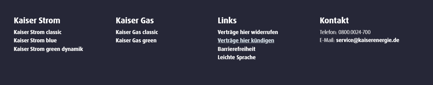 Bereich für Kunden-Service Vertrag kündigen